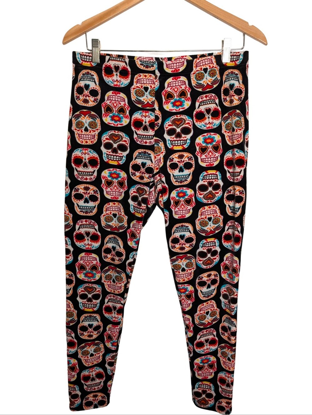 Velour Sugar Skull Day Of The Dead Print Leggings